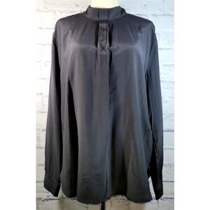 Yaya Women Mock Neck Blouse Gray Size Large Pleated Snap Back $125 Retail Career